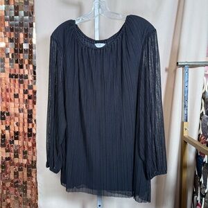 Terra Sky Black Pleated Mesh Layered Blouse Size 3X P2P 31-33”